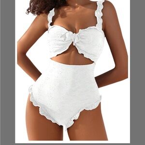 White Ruffled Cutout Swimsuit